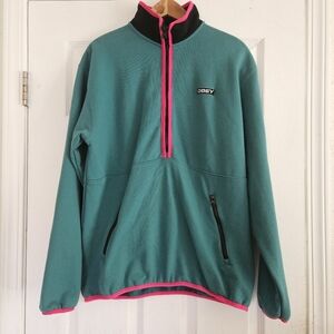 Obey Men's Half Zip Vintage Fit Teal Blue Pullover Size Medium